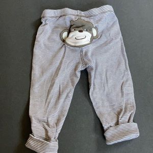 Carter's Brown Stripe Monkey on seat Pants Turned up Cuffs 100%Cotton Size 9 mo
